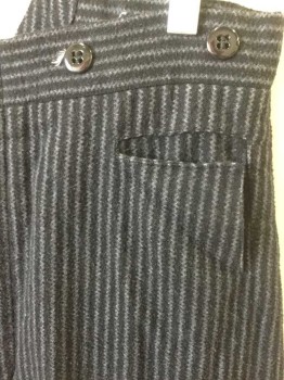 Childrens, Pants 1890s-1910s, MTO, Black, Gray, Cotton, Stripes, Zig-Zag , Open, W28, Flannel, Vertical Zig-Zag Stripes, Western Pockets See Detail Photo, Suspender Buttons, Flat Front, Button Fly,