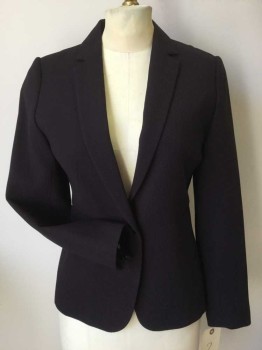 REISS, Aubergine Purple, Wool, Solid, Single Breasted, 1 Button, Notched Lapel, 1 Pocket, Invisible Zip Cuffs