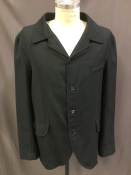 Mens, Suit, Jacket, 1890s-1910s, N/L, Black, Teal Blue, Wool, Synthetic, Stripes, 44, Working Class, 4 Button Single Breasted, Open Collar,