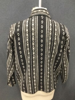 SAHIBA, Black, White, Cotton, Stripes, Diamonds, Toggle/Loop Front, Collar Attached, Long Sleeves, 2 Patch Pockets, Peruvian Look
