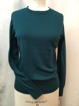 BANANA REPUBLIC, Teal Green, Silk, Cashmere, Solid, Crew Neck, Long Sleeves,