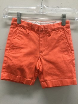 Childrens, Shorts, CREWCUTS, Coral Orange, Cotton, Elastane, Solid, Boys, 4, Boys Size, Electric Coral, Twill, Zip Fly, 3 Pockets, 5.5" Inseam
