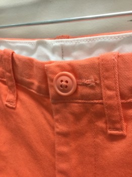 Childrens, Shorts, CREWCUTS, Coral Orange, Cotton, Elastane, Solid, Boys, 4, Boys Size, Electric Coral, Twill, Zip Fly, 3 Pockets, 5.5" Inseam