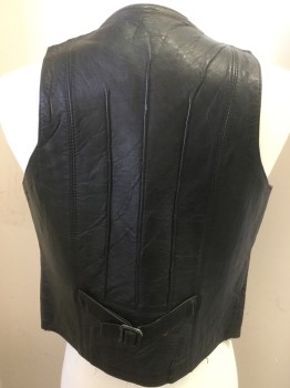 CORDOVAN, Black, Leather, Solid, Button Front, 2 Pockets, Adjustable Back Belt