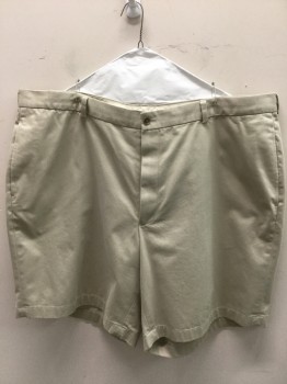 BROOKS BROTHERS, Khaki Brown, Poly/Cotton, Solid, Chino Style Shorts. Flat  Front, 4 Pockets, Zip Fly