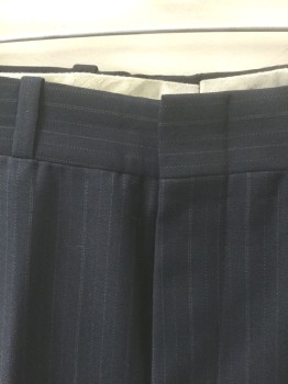 MALIBU CLOTHES, Navy Blue, Lt Gray, Wool, Stripes - Pin, Navy with Light Gray Pinstripes, Flat Front, Zip Fly, 4 Pockets, Straight Leg