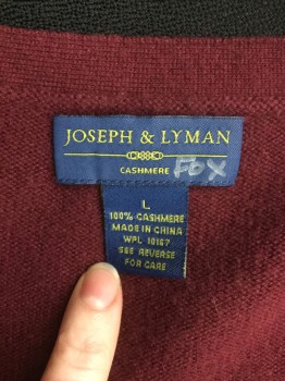 JOSEPH & LYMAN, Maroon Red, Cashmere, Solid, Button Front, 2 Pockets, 5 Buttons,