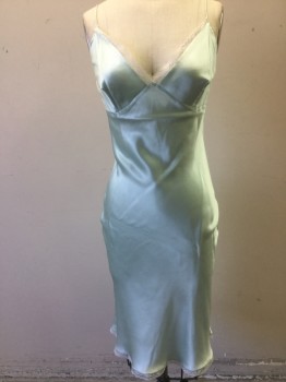 TRACY REESE, Aqua Blue, White, Silk, Solid, Lt Aqua Silk Trimmed with White Lace, Spag Straps