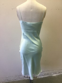 TRACY REESE, Aqua Blue, White, Silk, Solid, Lt Aqua Silk Trimmed with White Lace, Spag Straps