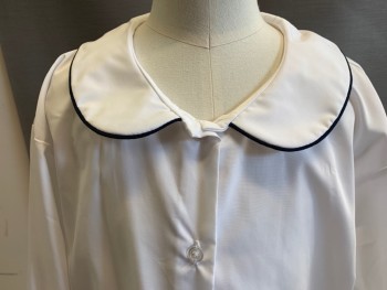 Childrens, Blouse, BECKY THATCHER, White, Navy Blue, Poly/Cotton, Solid, 16, Long Sleeves, Button Front, Rounded Collar, Navy Piping Trim