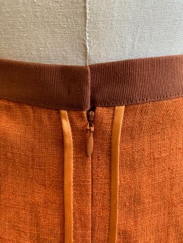 DOLCE & GABBANA, Burnt Orange, Linen, Cupro, Solid, 1" Wide Rust Waistband, Pencil Fit, Darts at Waist, Invisible Zipper at Center Back with Inverted Seam Allowance, Lining is Leopard Print, High End/Designer Item