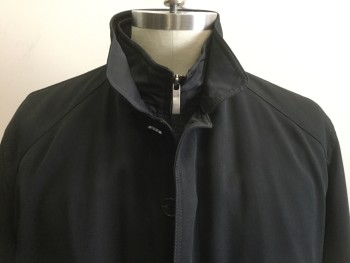 SANYO, Black, Polyester, Solid, Zip/button Front, 2 Pockets, Collar Attached, Removable Liner