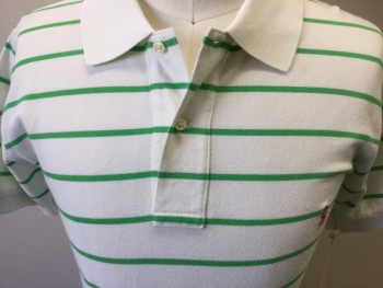 POLO, White, Green, Cotton, Stripes - Horizontal , Short Sleeves,