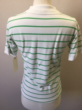 POLO, White, Green, Cotton, Stripes - Horizontal , Short Sleeves,