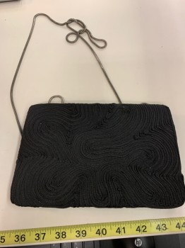 Womens, Purse, BLOOMINGDALES, Black, Nylon, Polyester, Solid, O/S, Chorded Pattern, Pewter Snake Chain Strap,