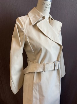 BANANA REPUBLIC, Khaki Brown, Poly/Cotton, Solid, Double Breasted with Hidden Snap Closures, Notched Collar, 1 Side Seam Pocket, Belt Loops in Back, Vent at Back Hem, with Matching Belt (CF011658)