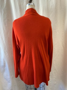 EILEEN FISHER, Red-Orange, Acrylic, Solid, Open Front, Ribbed Back