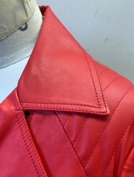 Womens, Leather Jacket, MURAL, Red, Faux Leather, Solid, S, Zip Front, Biker Style Jacket, Notched Flaps/Collar, 2 Zip Pockets, Ribbed Stitching on Upper Sleeves, Zippers at Cuffs, Lightly Padded Shoulders, **Flaking Off Material at Back Neck
