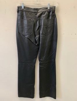 Womens, Leather Pants, TOMMY JEANS, Black, Leather, Solid, "5", W 27, Zip Fly, 5 Pockets, Belt Loops, Seams Above Knees, Size Inside Says 5