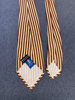 Mens, Tie, WAKEFIELD'S, Brown, Eggshell White, Silk, Stripes, Standard
