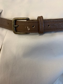 ZARA BASIC, Khaki Brown, Cotton, Elastane, Solid, Pleated, Side Zipper, Brown Pleather Belt *Belt is Peeling By Button Holes*