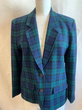 PENDELTON, Forest Green, Navy Blue, Black, Wool, Plaid, Single Breasted, Notched Lapel, 2 Buttons,  2 Flap Pocket,