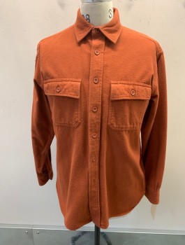 LL BEAN, Burnt Orange, Cotton, Solid, L/S, Button Front, C.A., 2 Flap Pocket, Heavy Flannel