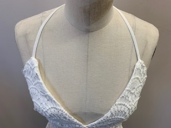 REVERSE, White, Polyester, Solid, Lace, Button At Back, Self Tie Neck