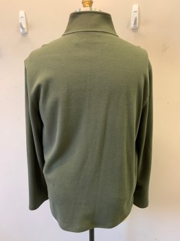 DKNY, Dk Olive Grn, Poly/Cotton, Solid, Long Sleeves, Half Zip, Stand Up Collar, Rib Knit, Logo Tag in Side Seam