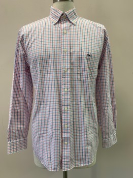VINEYARD WINES, Red, Blue, White, Cotton, Polyester, Plaid - Tattersall, L/S, Button Front, Collar Attached, Chest Pocket,