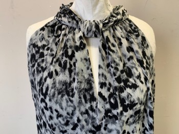 RACHEL ROY, Gray, Black, Lt Gray, Synthetic, Animal Print, Halter, Keyhole Center Front, Center Back Zipper and 2 Silver Buttons, Cheetah