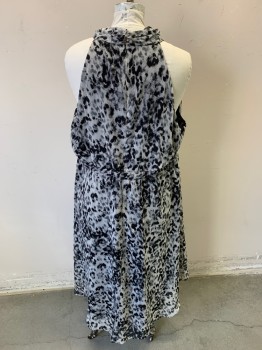 RACHEL ROY, Gray, Black, Lt Gray, Synthetic, Animal Print, Halter, Keyhole Center Front, Center Back Zipper and 2 Silver Buttons, Cheetah