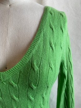 STRAND, Lime Green, Acrylic, Cable Knit, Lime Green Cable Knit, Long Sleeves, V-neck