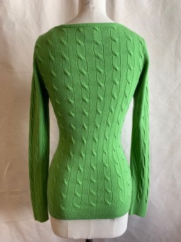STRAND, Lime Green, Acrylic, Cable Knit, Lime Green Cable Knit, Long Sleeves, V-neck