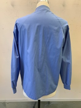 Unisex, Scrubs, Jacket Unisex, N/L, Cornflower Blue, Poly/Cotton, Solid, M, Raglan Sleeves, Snap Closures At Front, Rib Knit Collar And Cuffs, 2 Large Slanted Pockets At Front