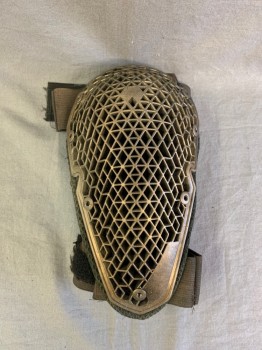 Unisex, Sci-Fi/Fantasy Knee Pads, MTO, Gold, Dk Olive Grn, Synthetic, Single Pad, Gold Honeycomb Plastic Plate, Dark Olive Mesh Under, Velcro Back