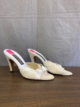 Womens, Shoes, FOOTWORKS, White, Leather, 7, High Heel, 2 Layers Over Toe, Knot Detail