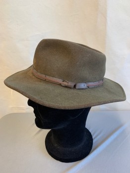 Mens, Cowboy Hat, COUNTRY GENTLEMAN, Brown, Wool, Solid, 6 7/8, Aged and Broken Down, Cracked Leather Band