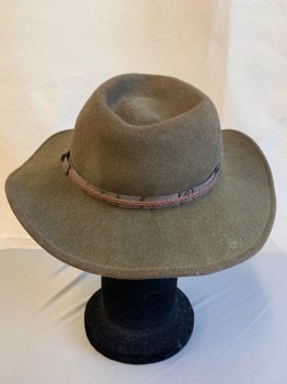 Mens, Cowboy Hat, COUNTRY GENTLEMAN, Brown, Wool, Solid, 6 7/8, Aged and Broken Down, Cracked Leather Band