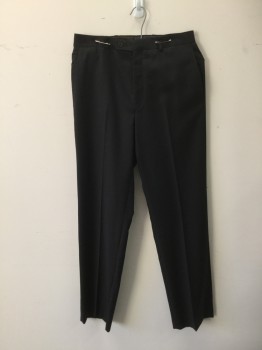 CALVIN KLEIN, Black, Wool, Solid, Flat Front, 4 Pockets, Button Tab Closure, Belt Loops