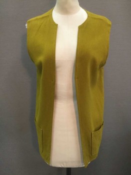 Womens, Vest, N/L, Chartreuse Green, Solid, S/M, V-neck, 2 Pockets, Open Front