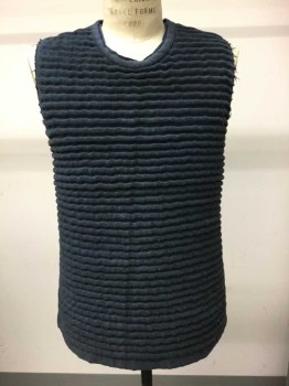 Mens, Tops, MTO, Navy Blue, White, Cotton, Lycra, Solid, 40 Adj, Terrycloth Horizontal Ribbed Front, Sleeveless, U-Neck, Stretch Gabardine Back in Pinstriped Pattern, Open Back with Self Ties