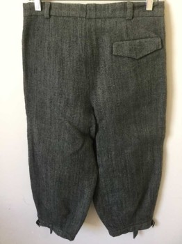 Childrens, Pants 1890s-1910s, MTO, Gray, Black, Wool, Houndstooth, W28, Knickers, Tiny Houndstooth Weave, Button Fly,  Belt Loops, 3 Pockets, Buckles at Knees, Wool Has Been Washed, Stiff Wool, Golf
