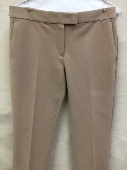 ANN TAYLOR, Beige, Wool, Spandex, Solid, Zip Front, Flat Front, Low Rise, Tab Waistband, 4 Pockets,