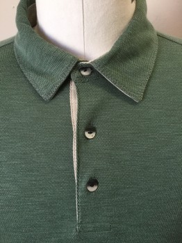 VAN HEUSEN, Dk Green, Green, Lt Green, Rayon, Polyester, Heathered, Heather Multi Green, Collar Attached with Heather Oatmeal Inside, 3bf Short Sleeves,