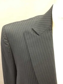 Mens, Suit, Jacket, OSCAR, Black, White, Wool, Stripes - Pin, 44S, Single Breasted, Peaked Lapel, 2 Buttons,  3 Pockets,
