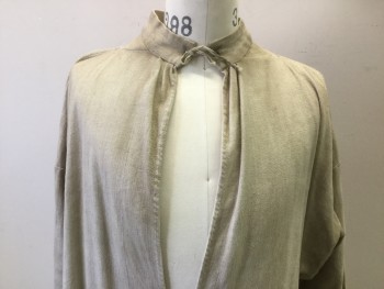 MTO, Beige, Cotton, Solid, Mock Neck with Tie, Plunging Chest Slit, Long Sleeves, Aged