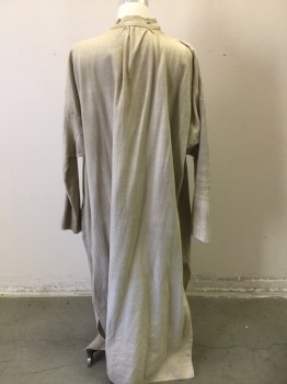 Unisex, Sci-Fi/Fantasy Robe, MTO, Beige, Cotton, Solid, 42, Mock Neck with Tie, Plunging Chest Slit, Long Sleeves, Aged