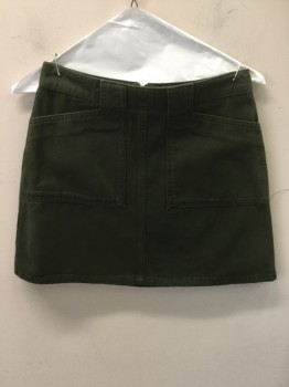 BDG, Dk Green, Cotton, Solid, 2 Patch Pockets, Belt Loops, Zip Back