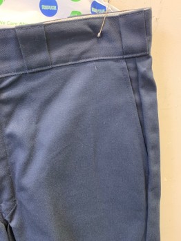 DICKIES, Navy Blue, Poly/Cotton, Solid, Zip Front, Flat Front, 2 Slant Pocket, 2 Back Pockets with 1 Button, Side Welt Pocket, Logo Patch on Hem and Side Pocket